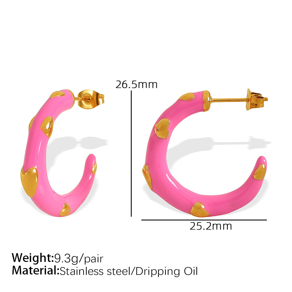 1 Pair Romantic Series Sweet Heart Stainless Steel  Gold Color Women's Hoop Earrings h5 